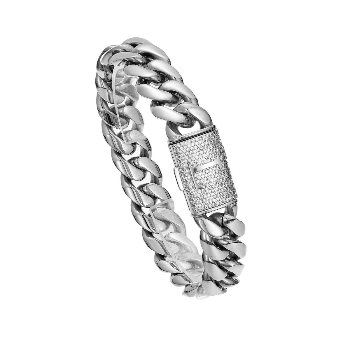 Mens Hip-Hop Lettered Snap-Clasp Encrypted Chain Cuban Link Steel-Colored Necklace