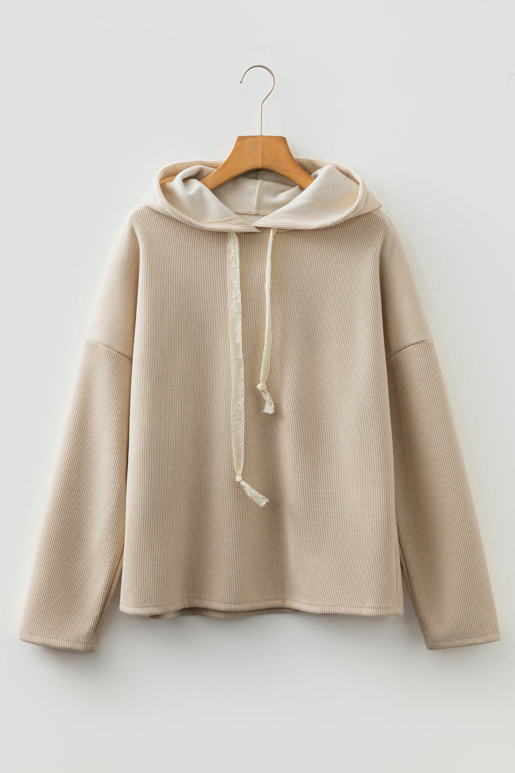 Dark Khaki Thermal Textured Leopard Drawstring Baggy Hoodie