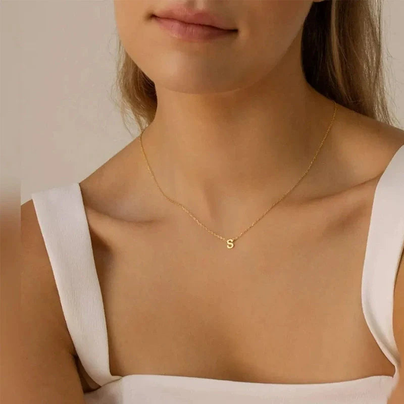 Dainty Gold Initial Letter Necklace – Minimalist Personalized Jewelry