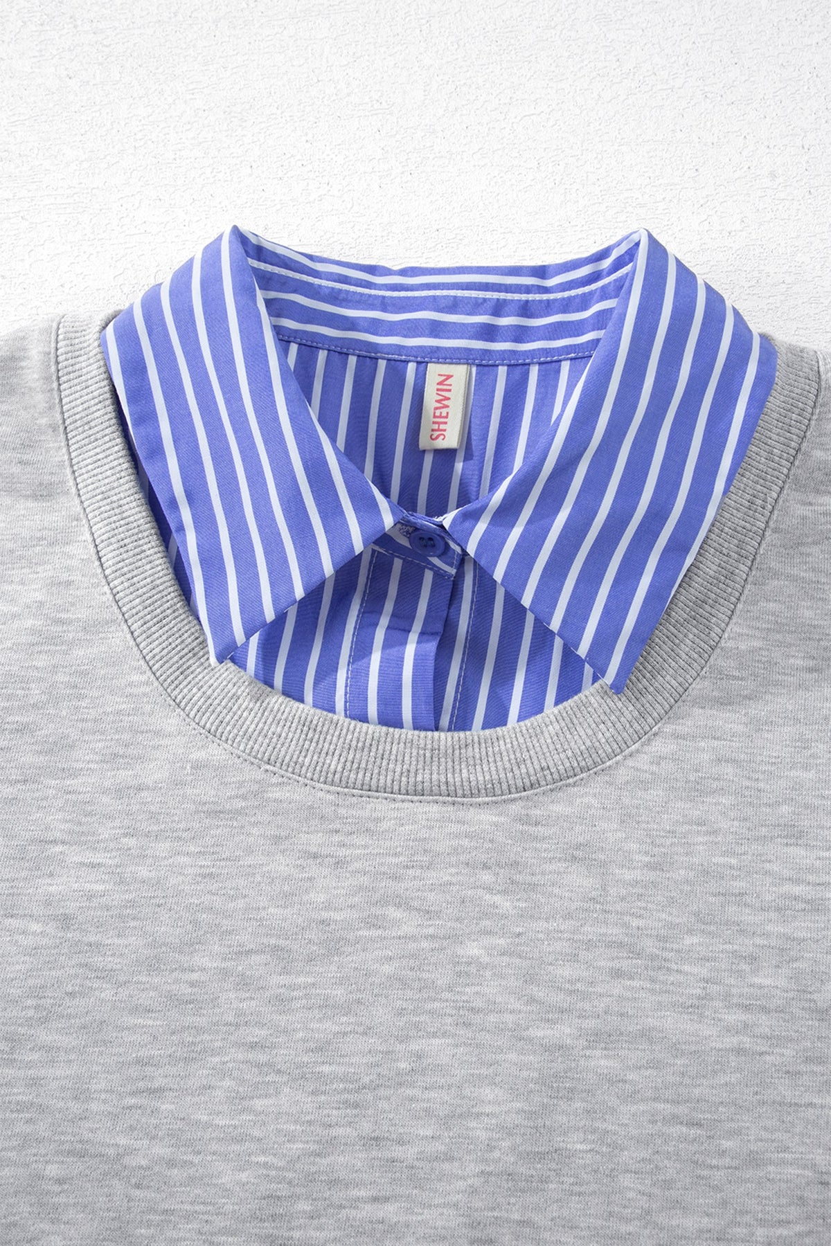 Stripe Patchwork Collared Long Sleeve Sweatshirt