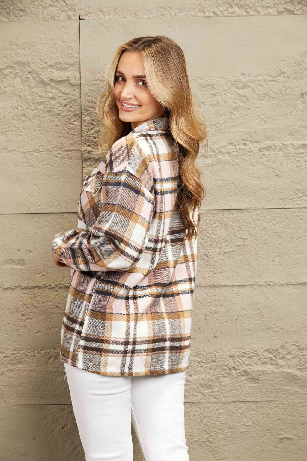 Women's Classic Plaid Button Front Shirt Jacket