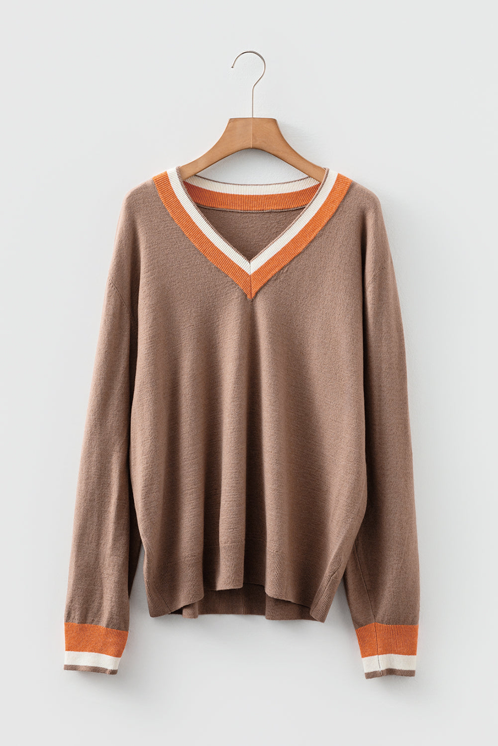 Varsity Stripe Contrast Trim V-Neck Sweater