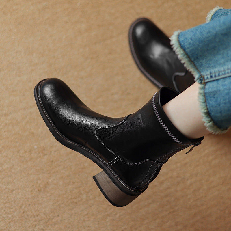 Women’s Mid-Heel Martin Boots Casual Square Heel Ankle Boots - Image 2