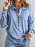 Women's Long Sleeve Waffle Knit Polo Shirt with Button Detail - Image 9
