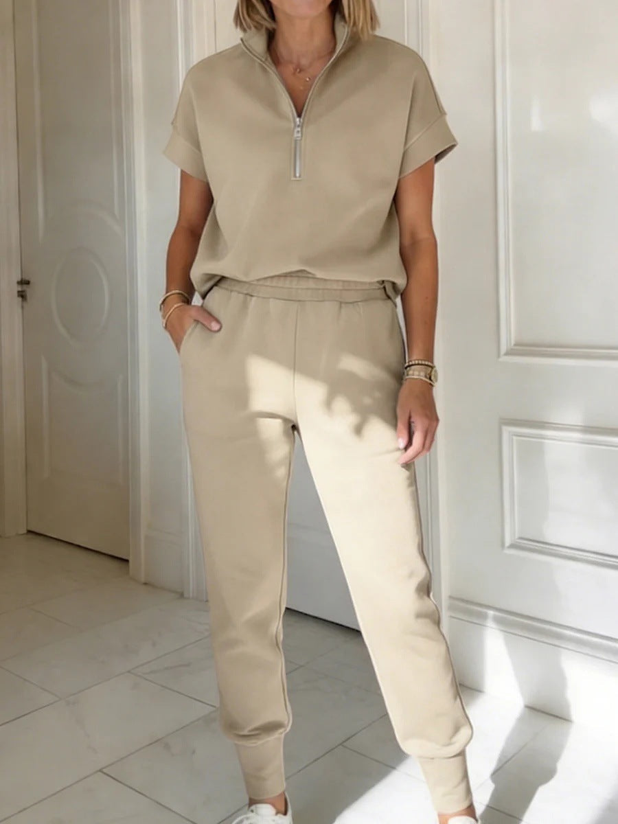 Short Sleeve Quarter Zip Top and Jogger Pants Set - Image 8