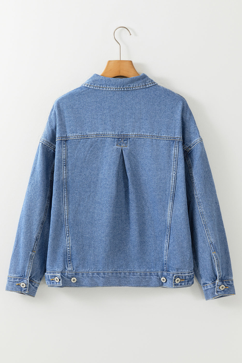 Blue Stripe Washed Oversized Pocketed Denim Jacket