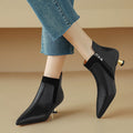Women's Black Genuine Leather Kitten Heel Ankle Boots Pointed Toe - Image 4