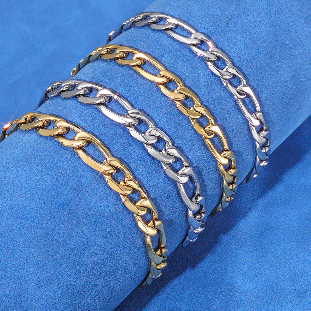Day-shaped Clasp Stainless Steel Figaro Necklace