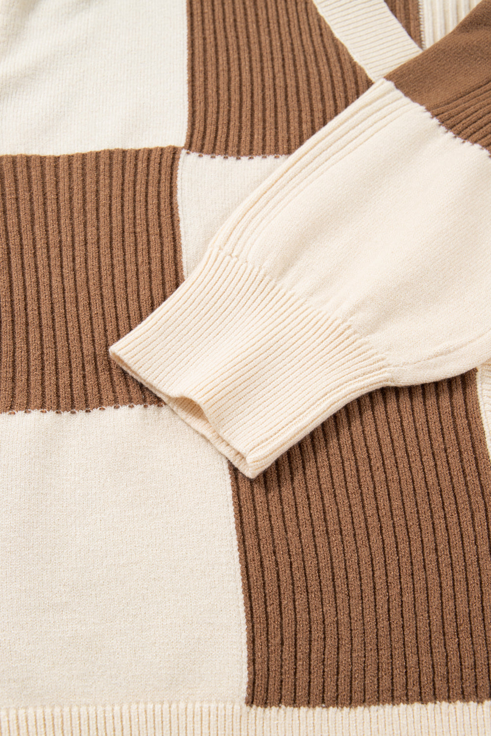 Plus Size Checker Ribbed Knit Buttoned V-Neck Cardigan