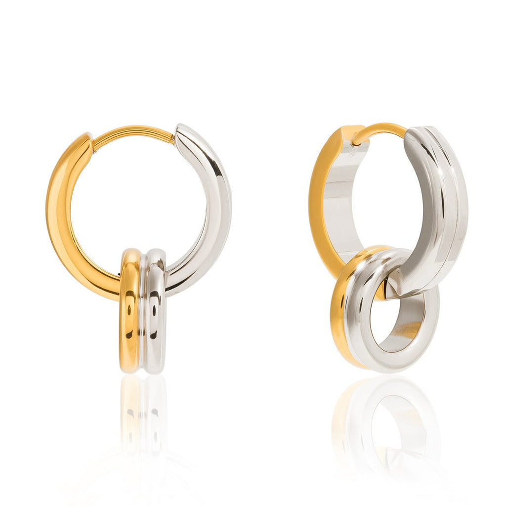 18K gold plated double crossover hoop earrings with layered minimalist design