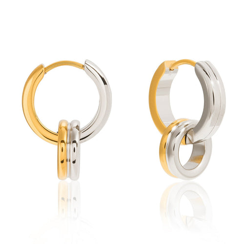 18K gold plated double crossover hoop earrings with layered minimalist design