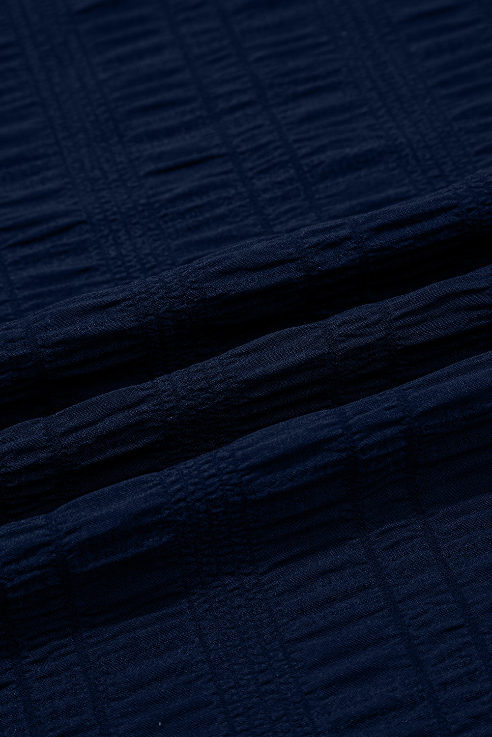 Navy Textured Square Neck Top and High Waist Shorts Set - Image 5