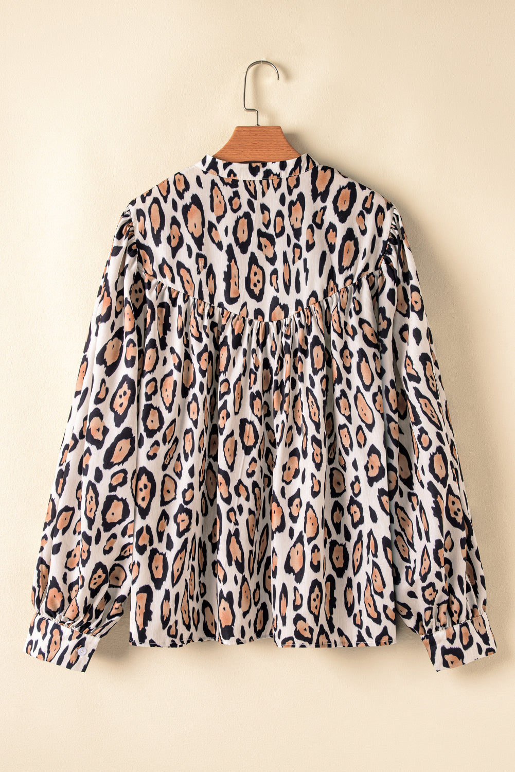 Oversized Leopard Print Balloon Sleeve Shirt | Polyester