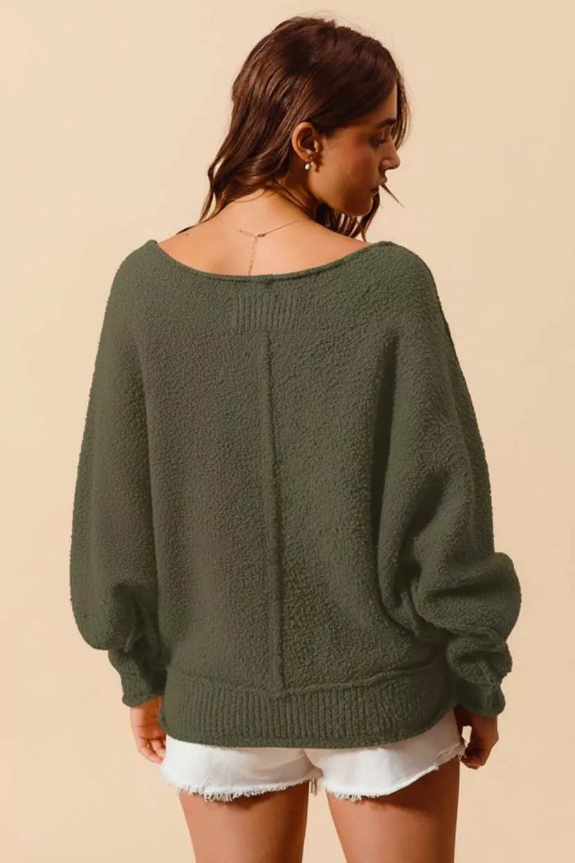 SO ME Loose Fit Exposed Seam Slouchy Boucle Sweater