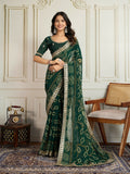 Dark green georgette saree with Rajwadi Bandhani print