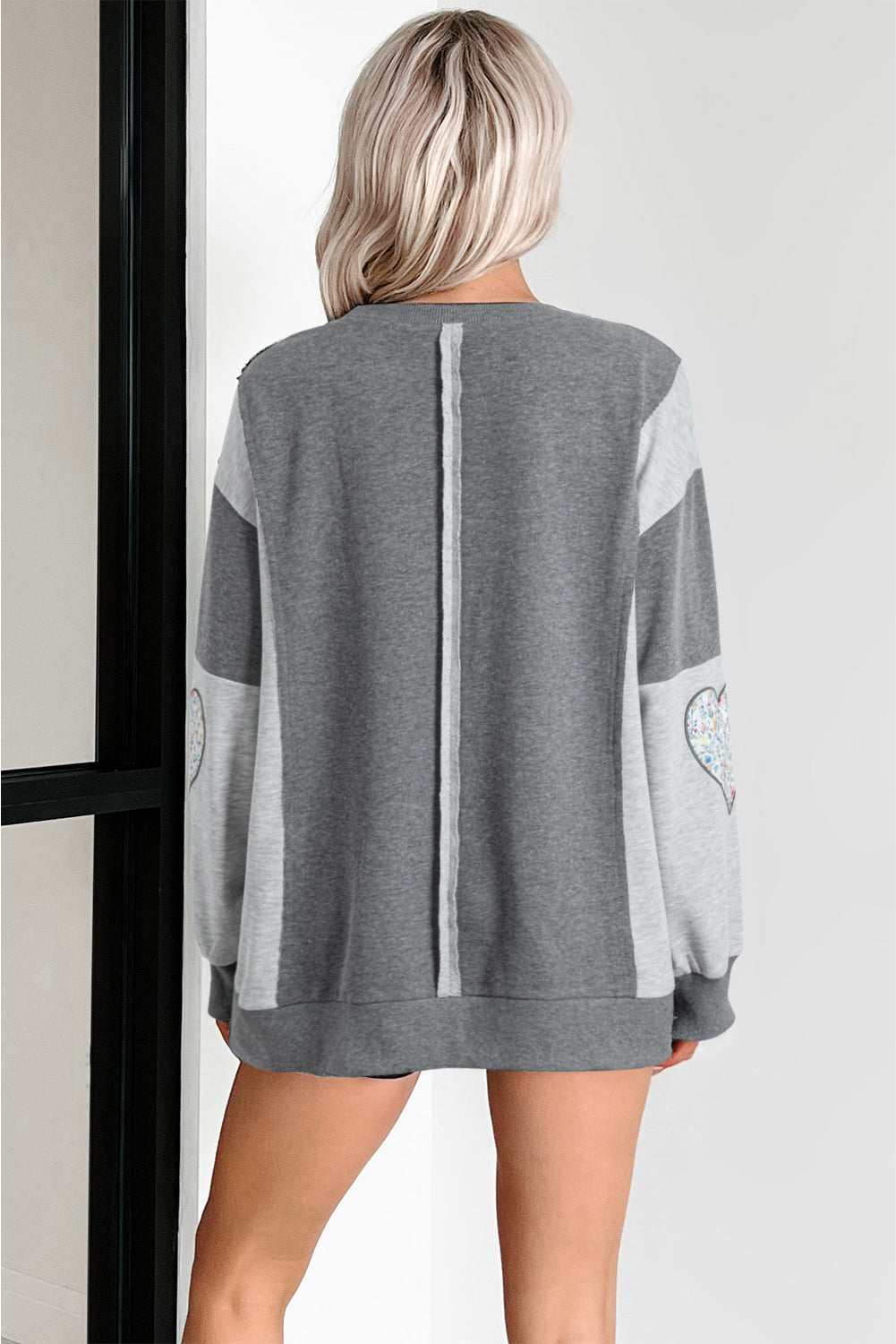 Dark Grey Floral Patchwork LOVE Graphic Sweatshirt | Uneven Hem