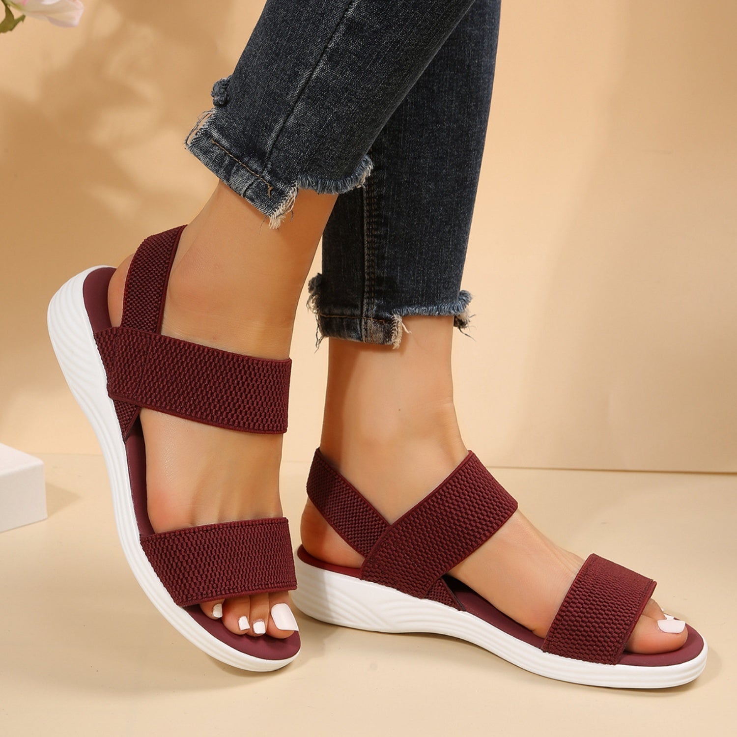 Women Open Toe Elastic Strap Sandals With Low Heel Comfort - Image 15