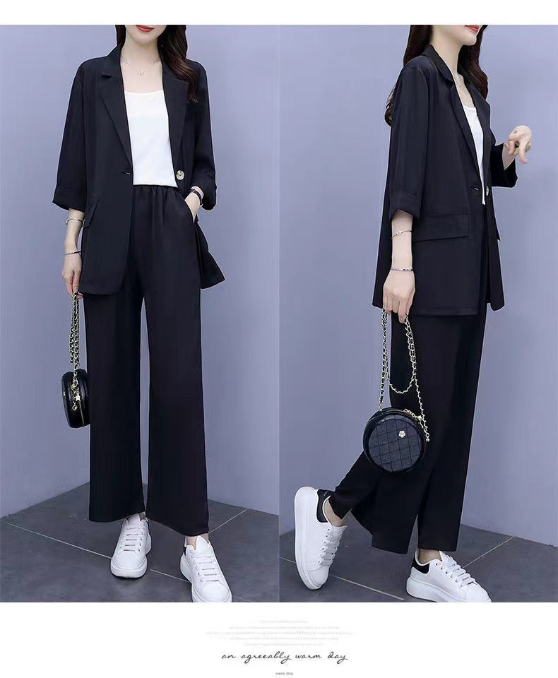 Women's Two-Piece Suit Set with Blazer and Wide Leg Trousers - Image 6
