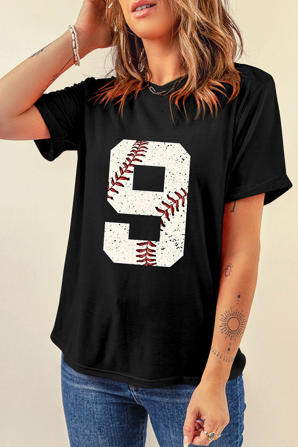 Black Game Day Baseball Pattern Oversized Heat Transfer Tee