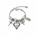 Retro Silver-White Heart And Cross Bracelet