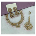 Elegant Light Pink Stone Work Necklace Set with matching earrings
