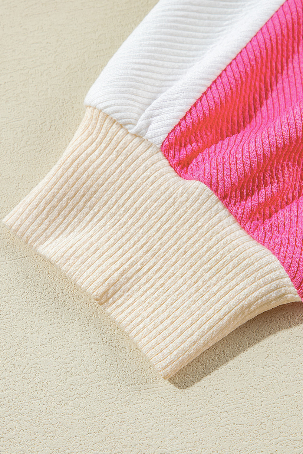 Colorblock Collared Ribbed Patchwork Pocketed Sweatshirt
