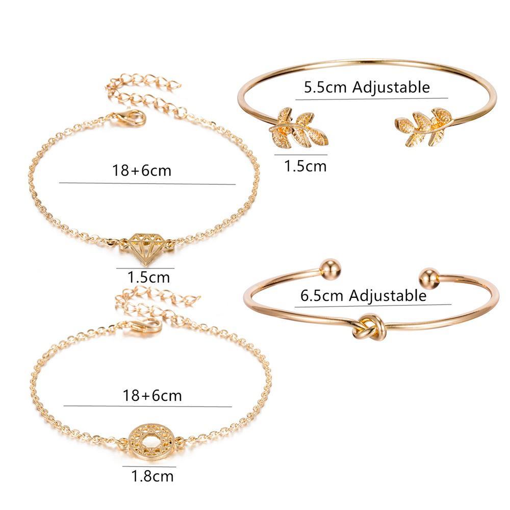 Adjustable Bohemian Gold-Tone Leaf Geometric Cuff Bangle