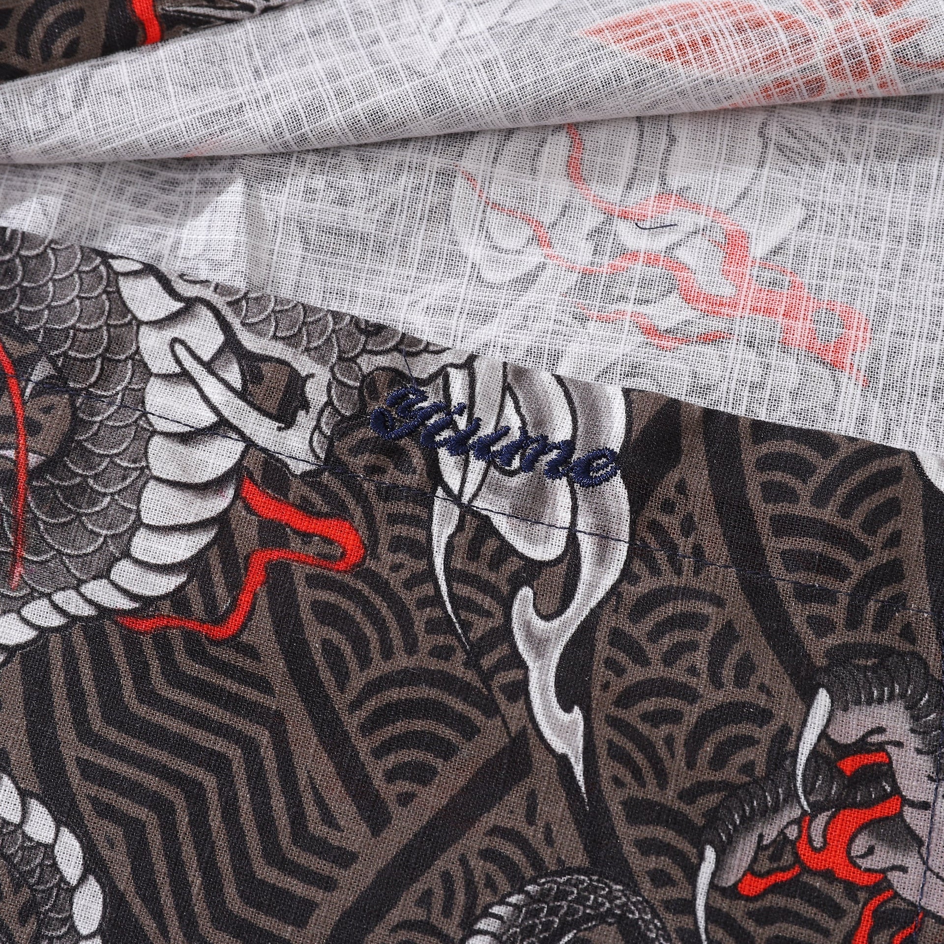 Men's Dragon Flight Print Long Sleeve Cotton Aloha Shirt