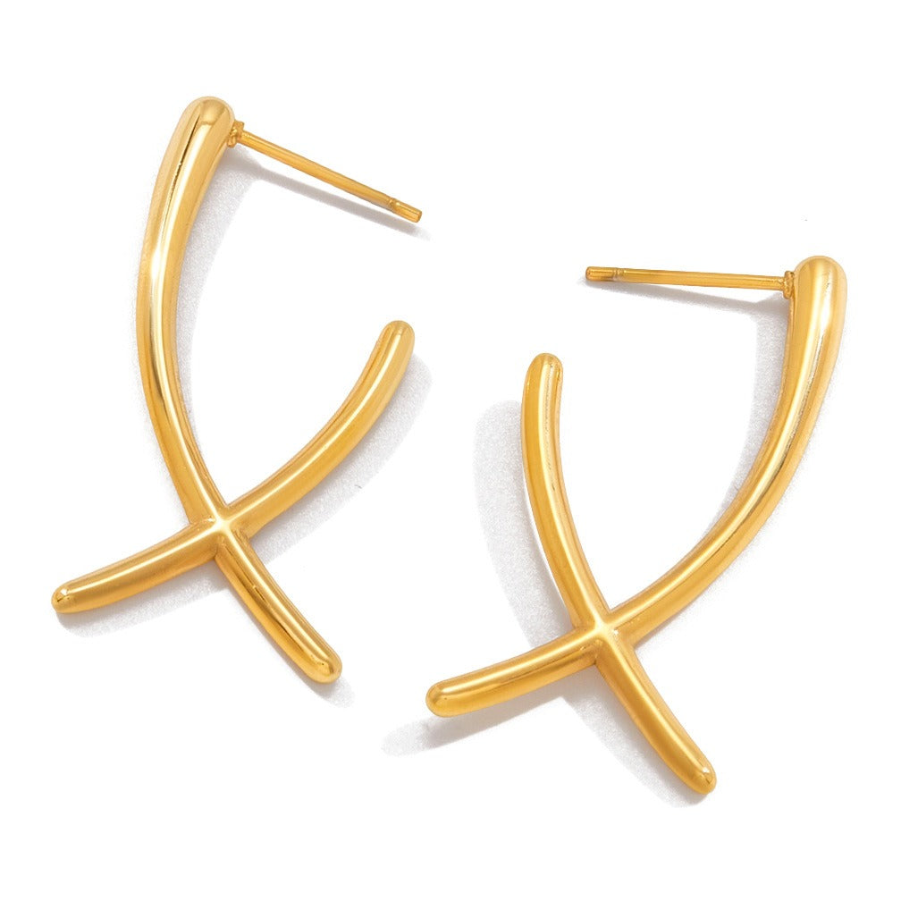 Minimalist 18K Gold Plated Cross Stud Earrings in Titanium Steel