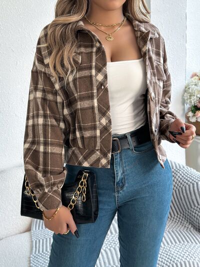 Classic Plaid Long Sleeve Button-Up Jacket for Women