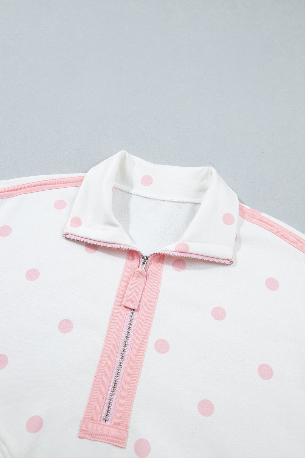 Polka Dot Half Zip Drop Shoulder Sweatshirt