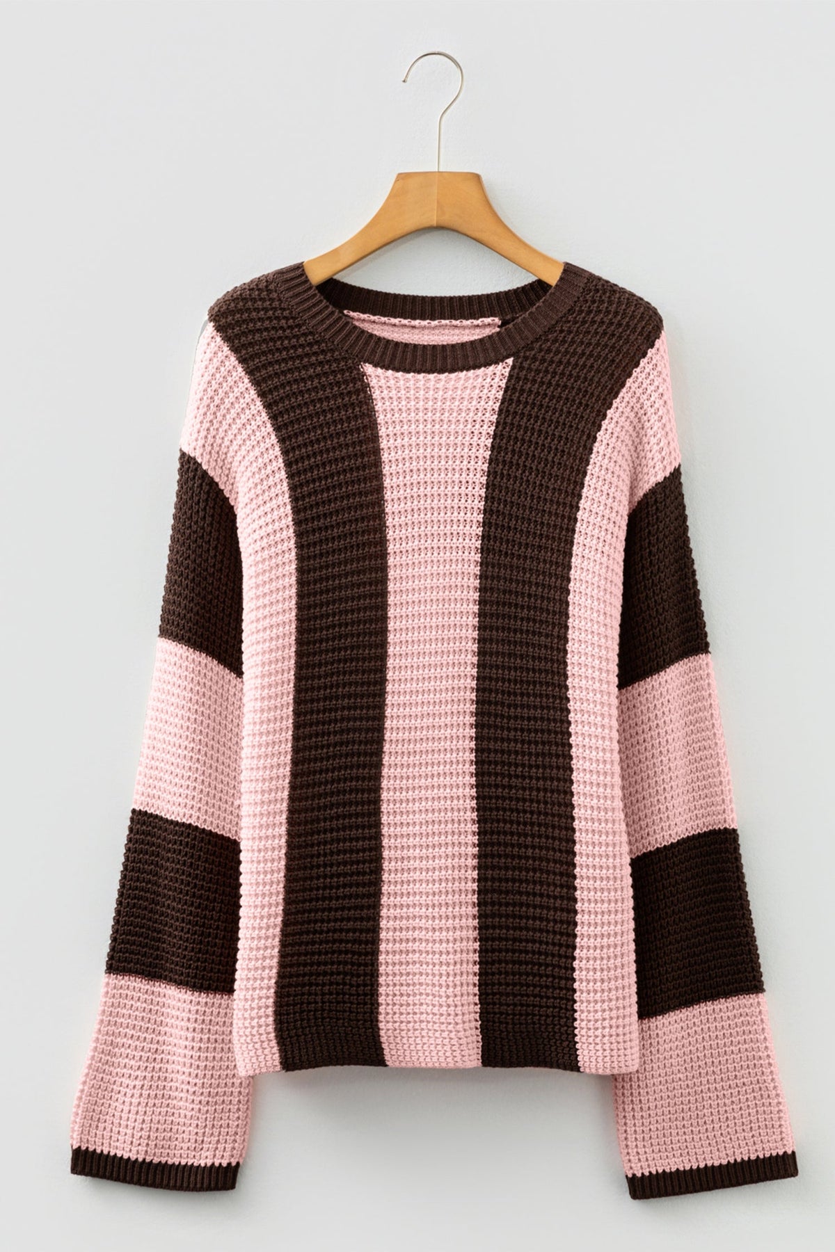 Stripe Colorblock Thermal Textured Knit Drop Shoulder Sweater