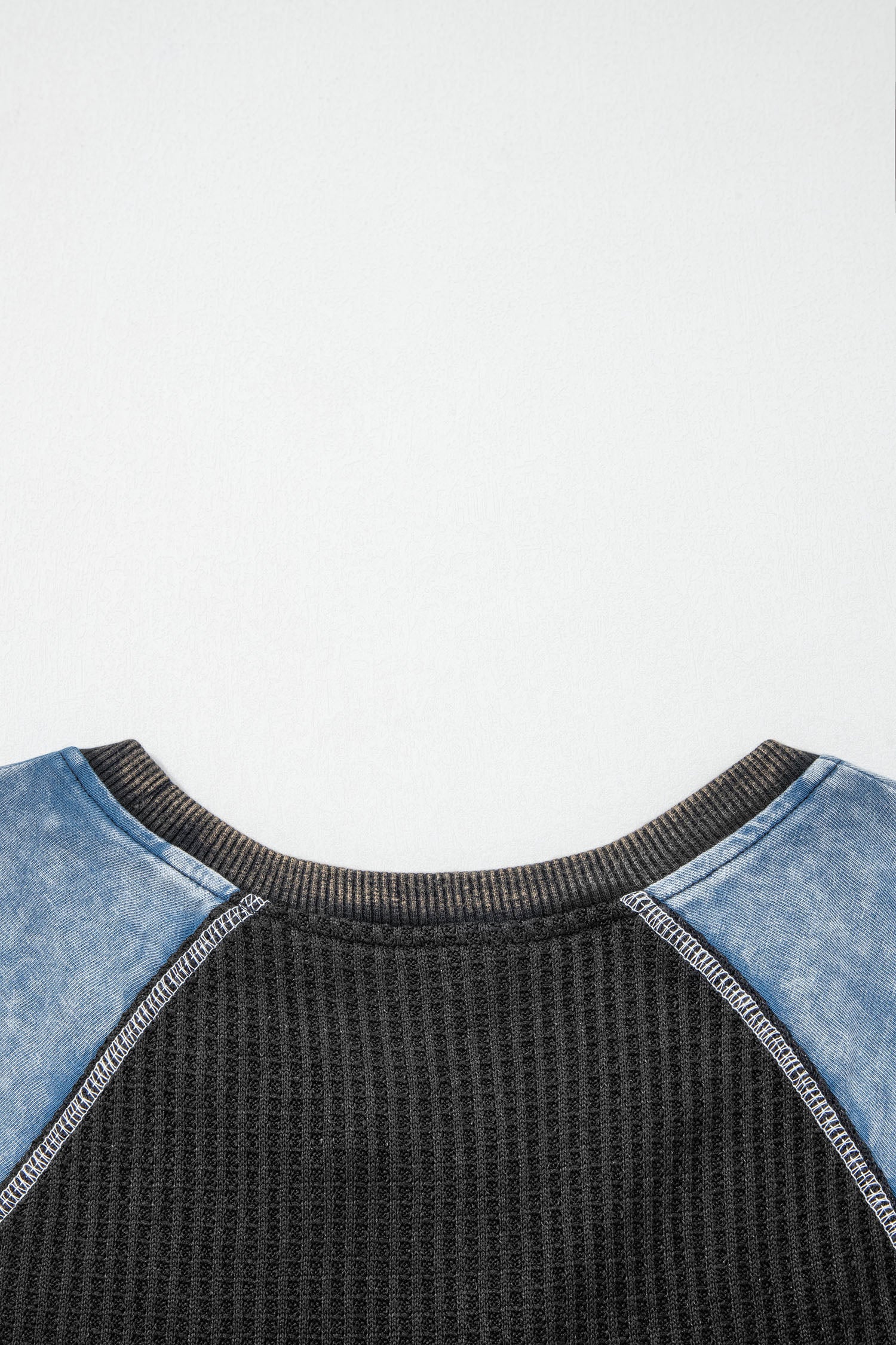 Carbon Grey Waffle Knit Color Block Patchwork Short Sleeve Top