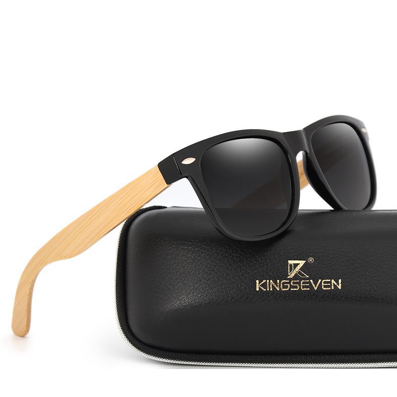 Unisex retro-style sunglasses with natural bamboo wood frame