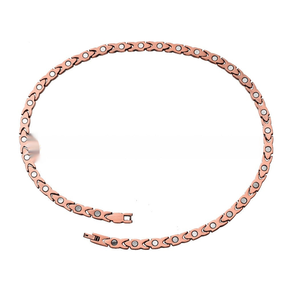 Red Copper Necklace With Pineapple-pattern Magnetized Copper
