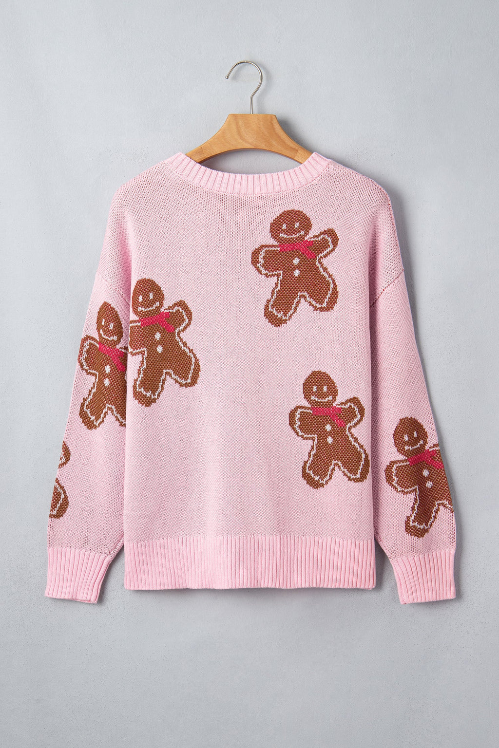 Christmas Gingerbread Ribbed Trim Round Neck Sweater