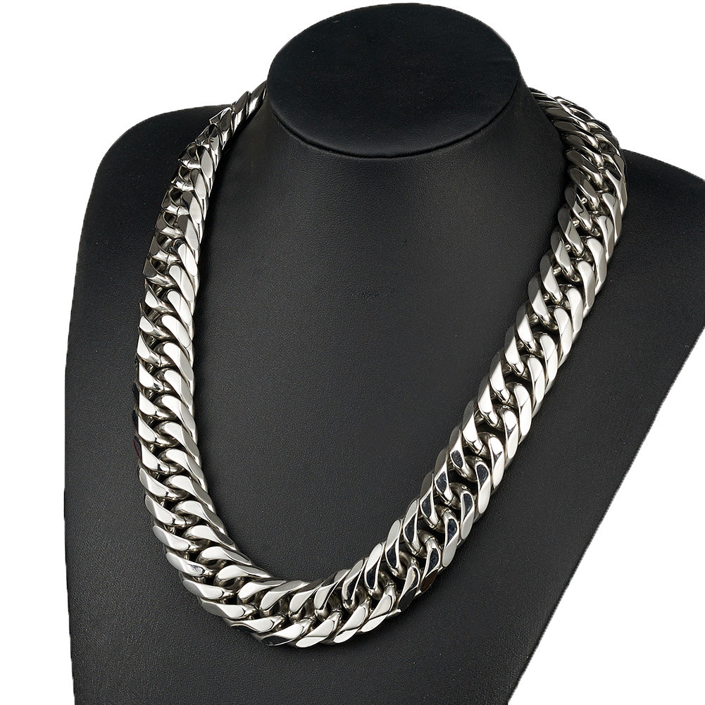 Extra-wide Mens Silver Stainless Steel Titanium Double-clasp Jewelry Buckle Necklace And Bracelet