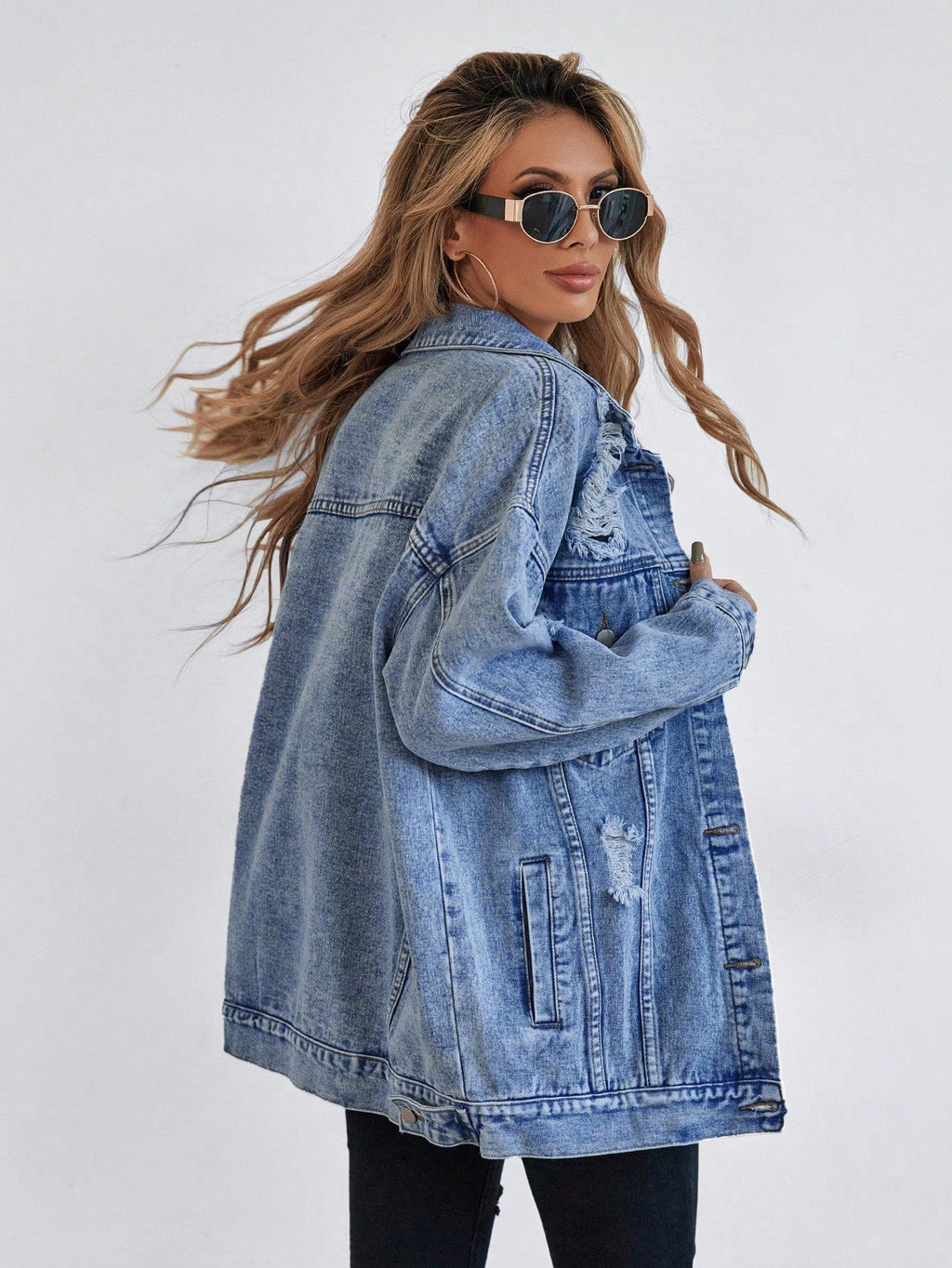 Women's Distressed Boyfriend Denim Jacket