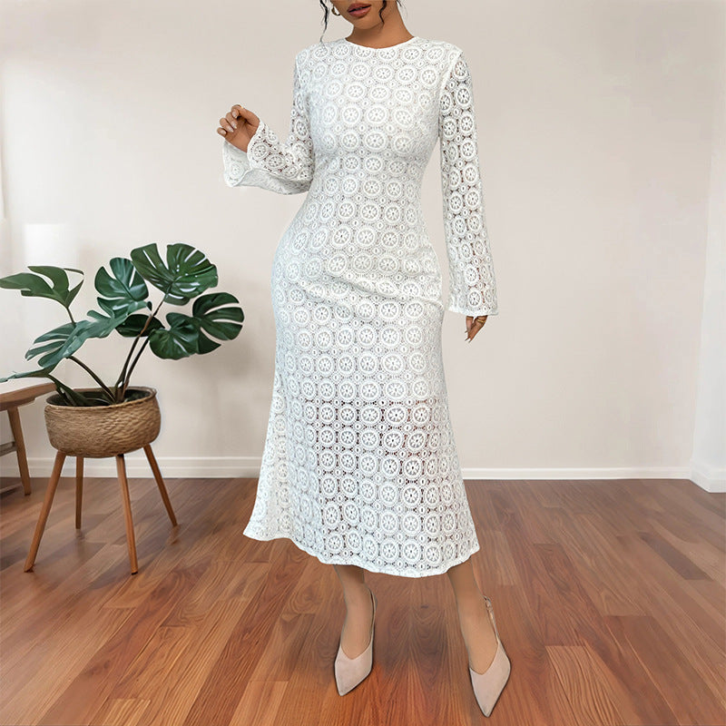 White Lace Fishtail Midi Dress