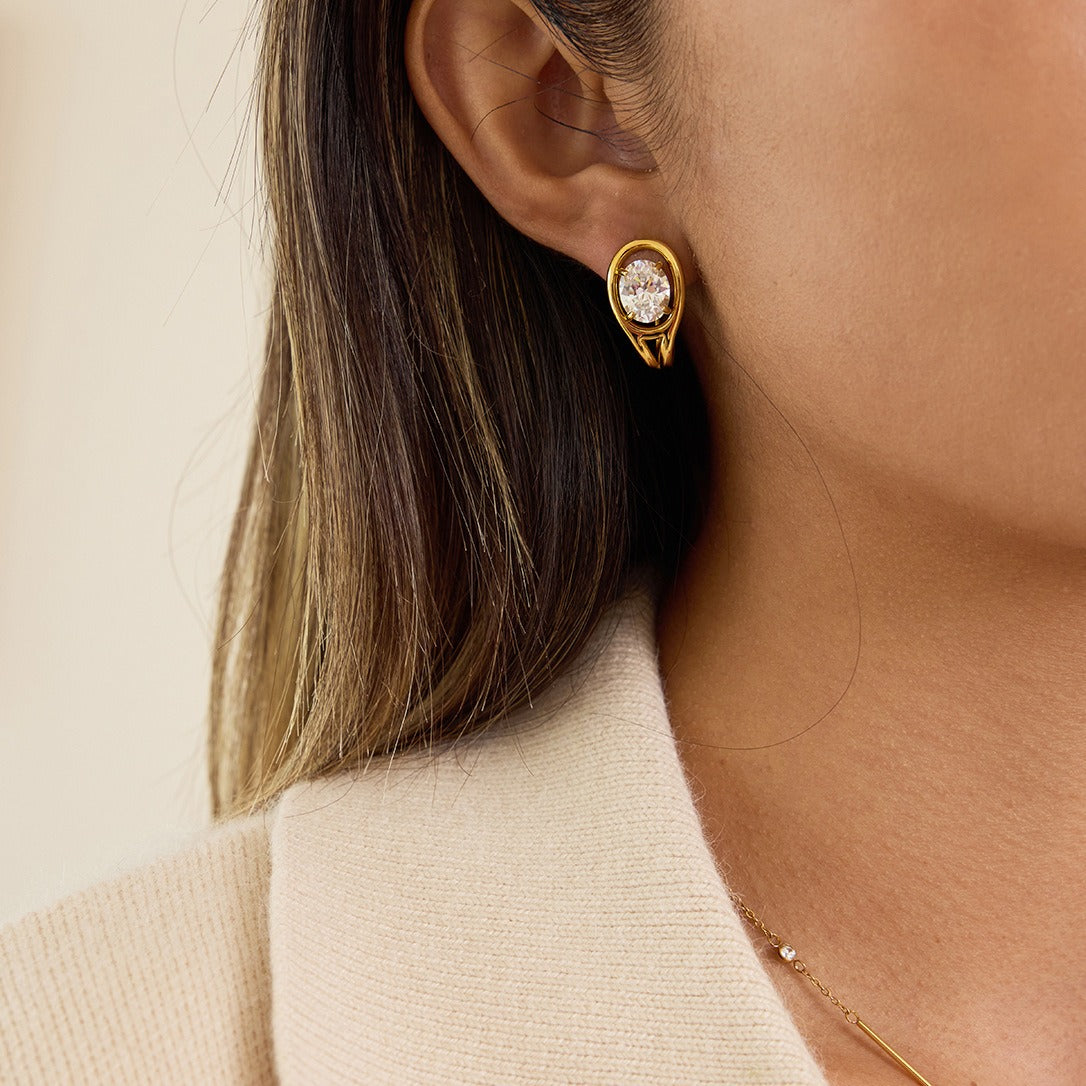 18K Gold Zircon Stud Earrings for Women Minimalist Luxury Jewelry