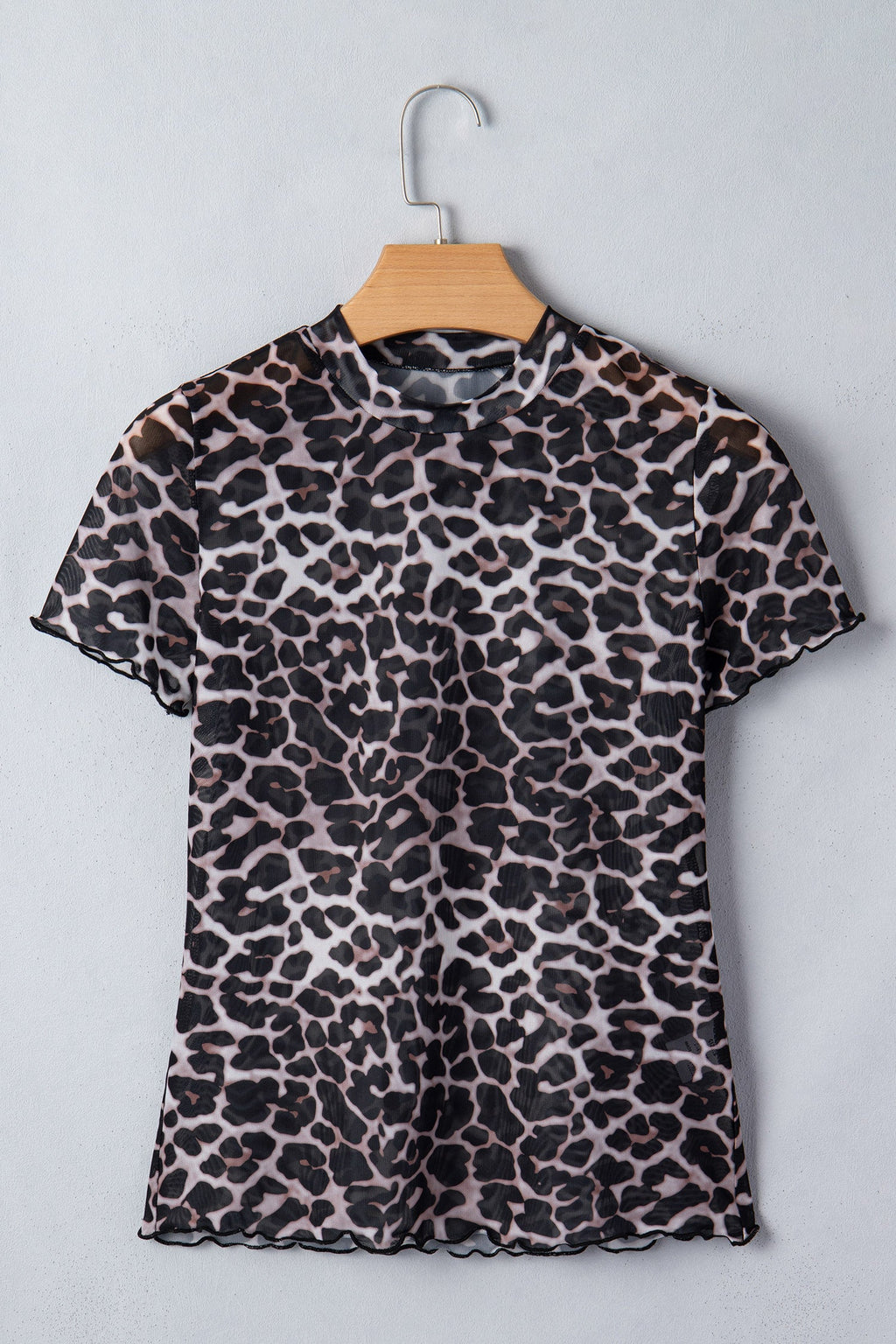 Leopard Print Sheer Mesh Short Sleeve Top - Image 2