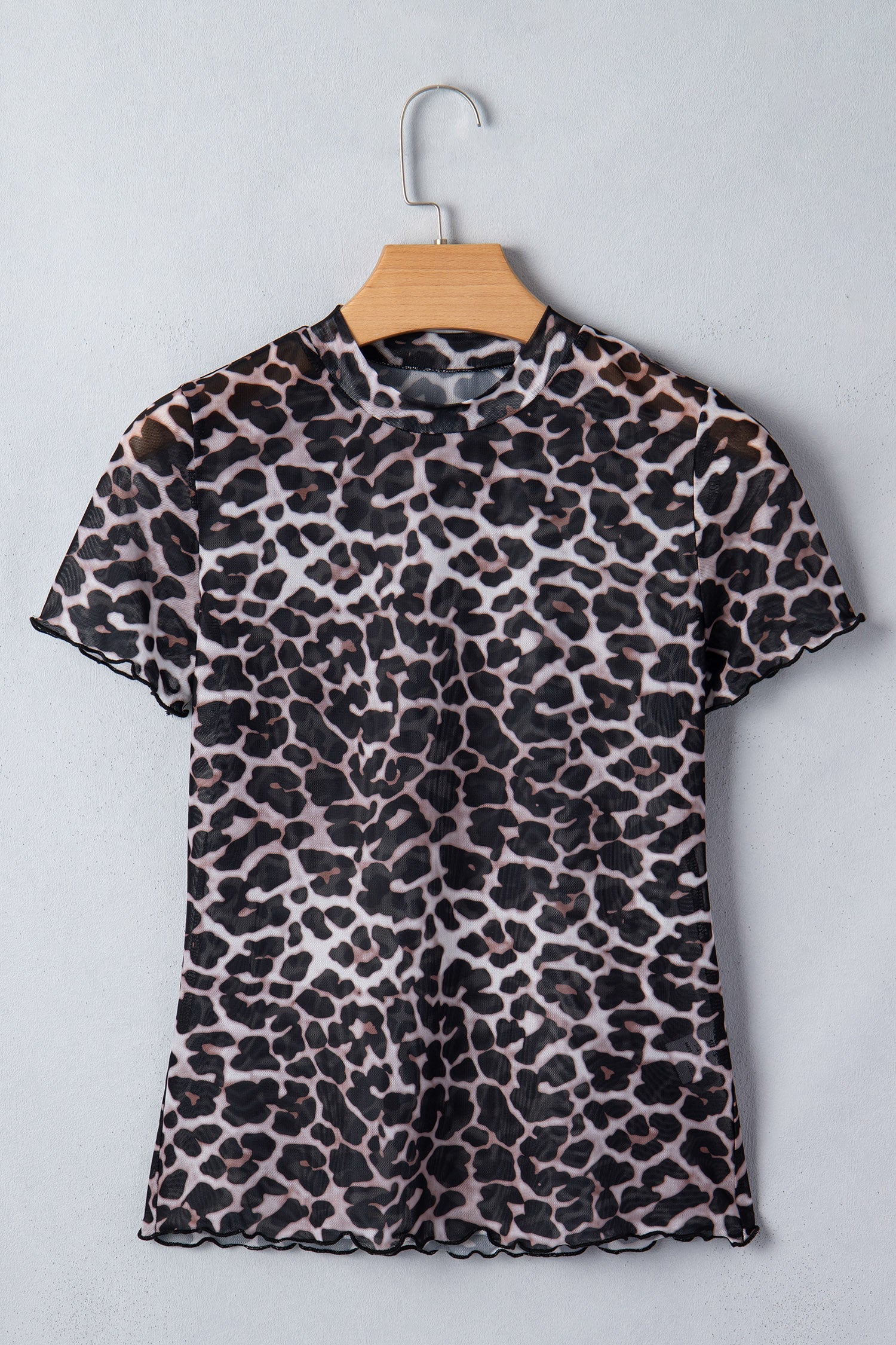 Leopard Print Sheer Mesh Short Sleeve Top - Image 2