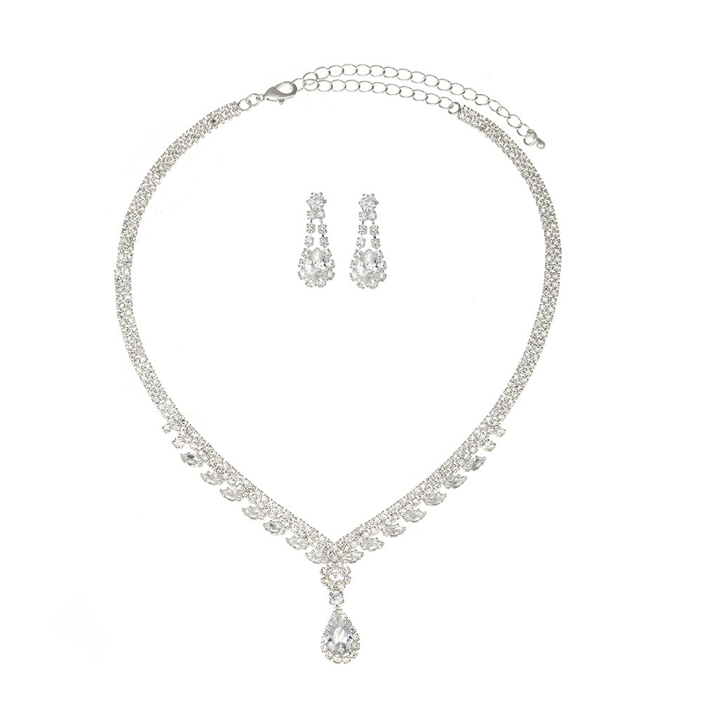 European And American New Style Water Drop Earrings, Necklace, Bracelet Three-Piece Set, Fashionable And Super Shiny, High-End Crystal Zircon Bridal Jewelry