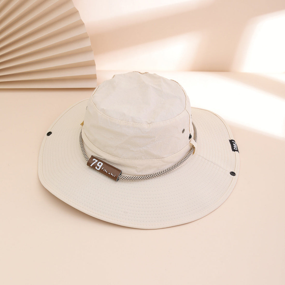 Wide-Brim Leather Patch Fisherman Hat – UV Sun Protection Outdoor Hat