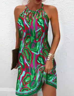 Women's Printed Sleeveless Hollow Neck Casual Summer Dress - Image 8