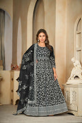 Sophisticated black net embroidered Anarkali kurta set