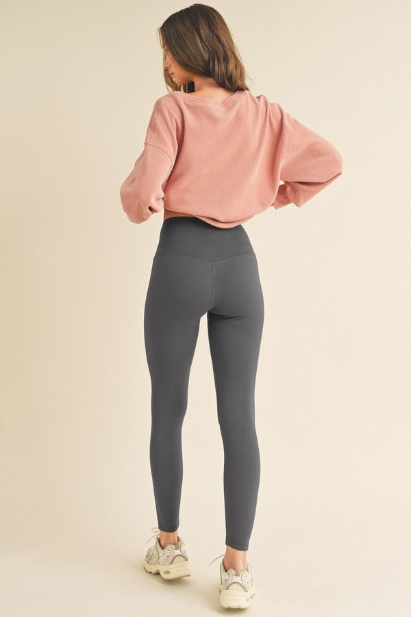 Women's High Waisted Fleece Lined Leggings in Charcoal Grey - Image 2