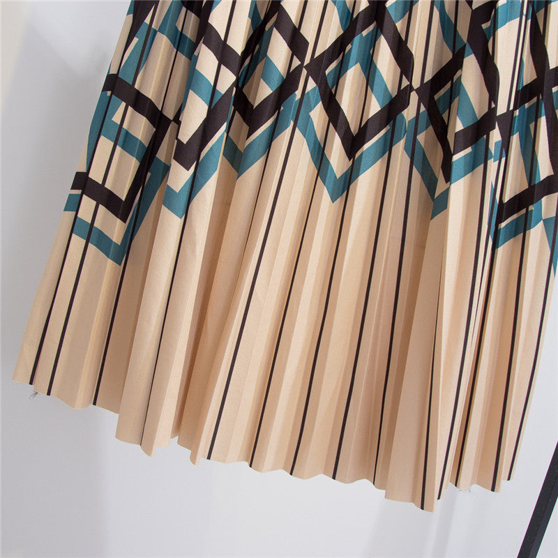 Women's Geometric Striped Pleated Skirt Modern Minimalist