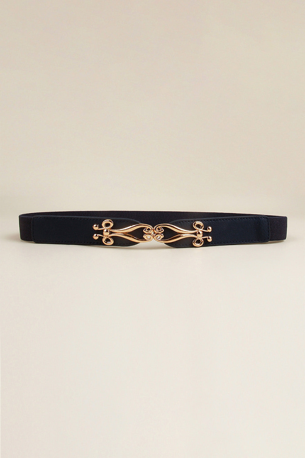 Alloy Buckle Elastic Belt | Durable PU in Navy & Gold