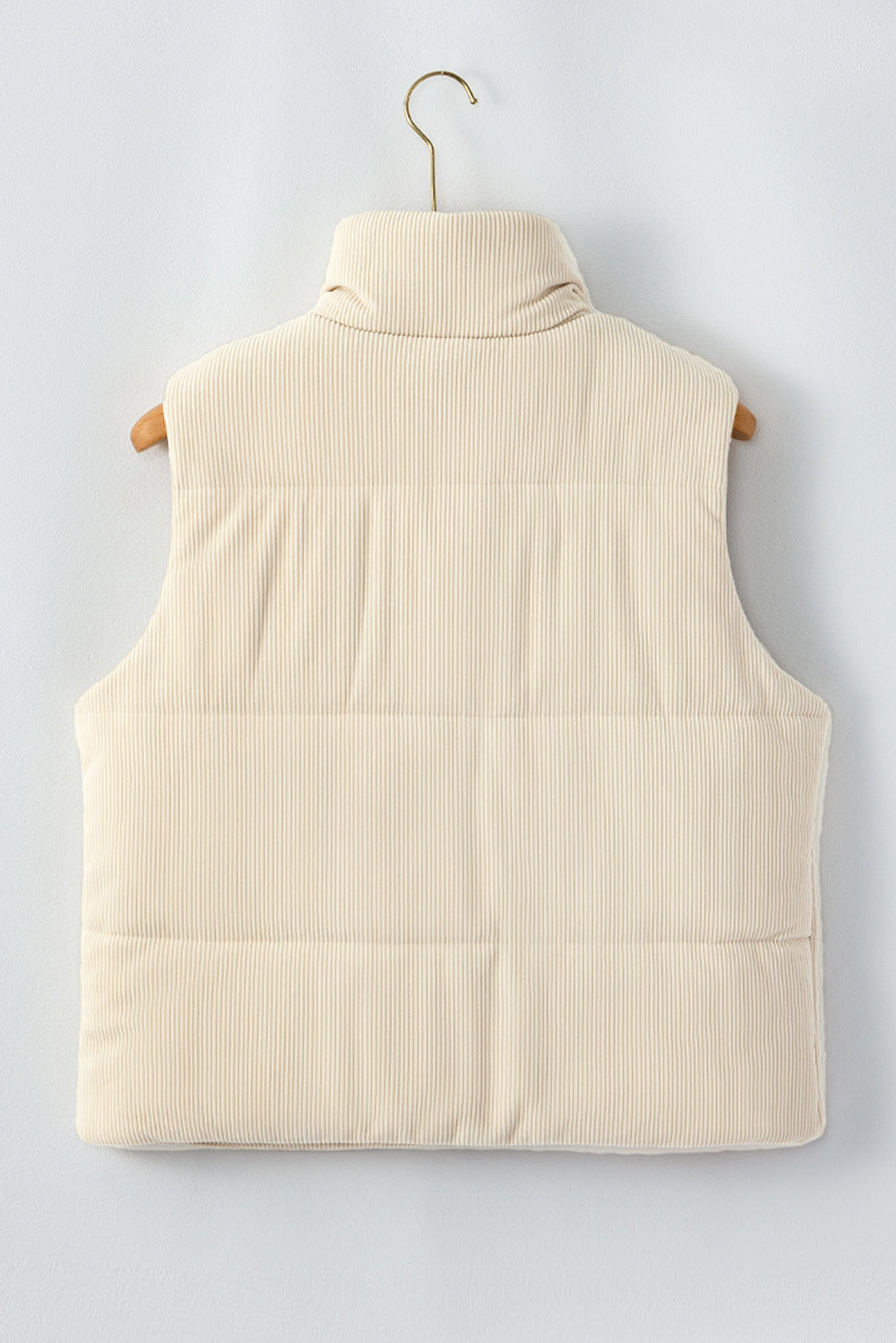 Women's Corduroy Stand Neck Zipped Puffer Vest Cropped Outerwear
